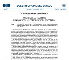Publicado el Real Decreto por el que se declara el estado de alarma